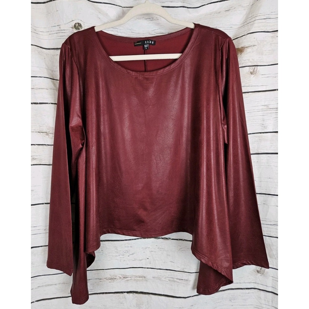 Kozan Red Liquid Leather Cropped Top L Lagenlook Swing Asymmetrical Womens